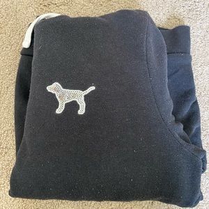 PINK black hoodie with sequin dog